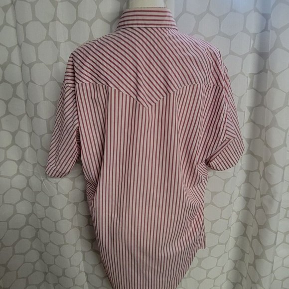Mens Vintage Ruddock Western Shirt Red Striped Pearl Snap Rodeo - Picture 5 of 6